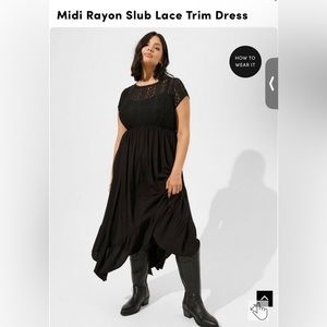 Torrid Plus Size: Midi Slub Lace Trim Dress